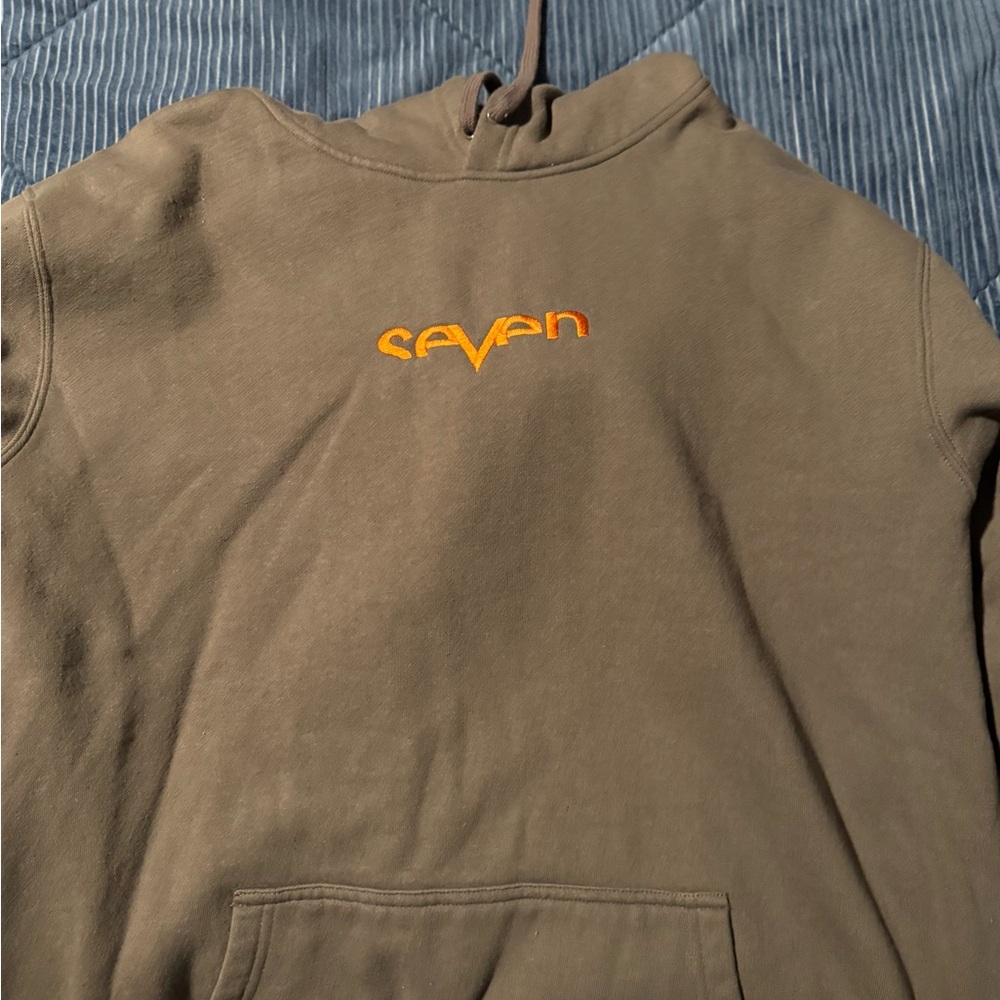 Seven Olive Hoodie with Orange Logo